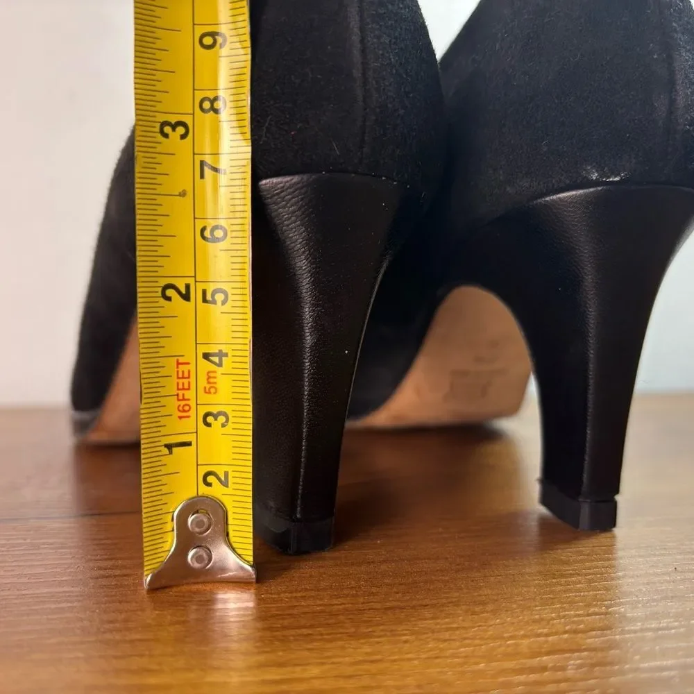 VTG Norma Carini Womens 7.5 Made in Italy Black Suede Quiet Luxury Cap Toe Heels